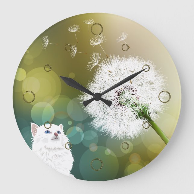 Horloge murale de Dandelion et de chat (Recto)