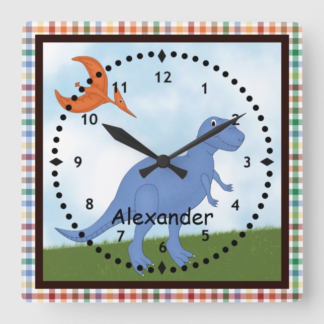 Horloge murale de dinosaure bleu enfant (Recto)