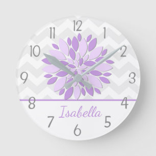 Horloge murale de la pouponnière à fleurs gris pou