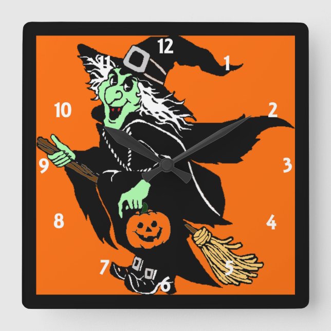 Horloge murale de la sorcière volant Halloween (Recto)