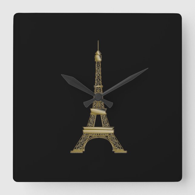 Horloge murale de la Tour Eiffel Noir & Or Françai (Recto)
