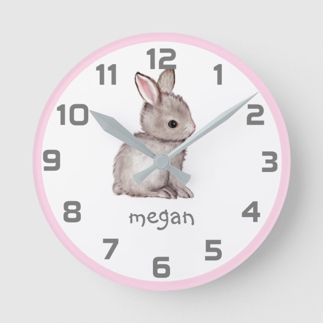 Horloge murale de lapin rose gris (Recto)