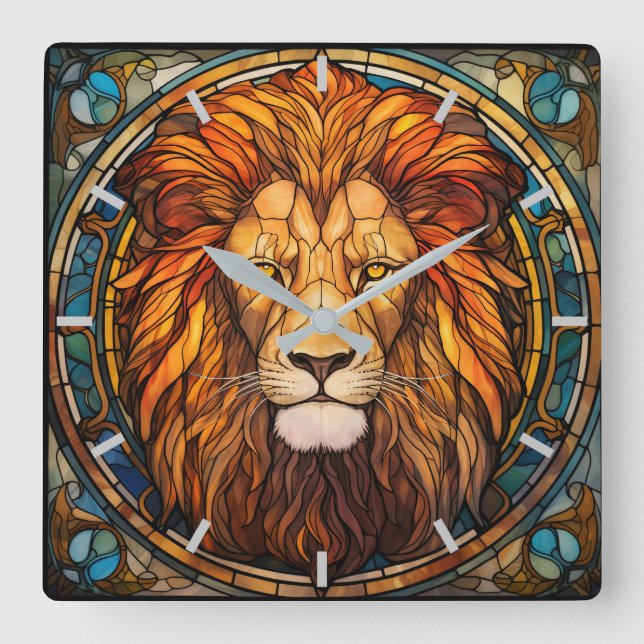 Horloge murale de lion en verre tendu (Recto)