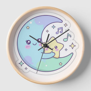 Horloge murale de nurserie Lune et Étoile endormie