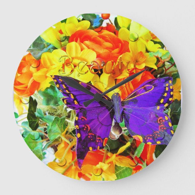 Horloge murale de papillon pourpre du jardin de fl (Recto)
