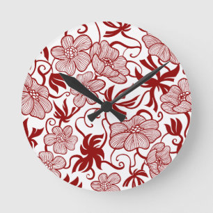 Horloge murale de patchs de fleurs rouges