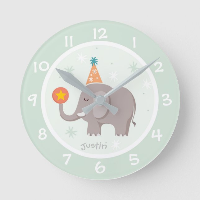 Horloge murale de pépinière pour enfants éléphant  (Recto)