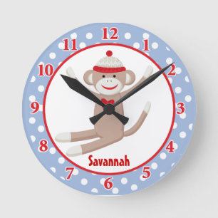Horloge murale de singe de socle (bleu) Ajouter un