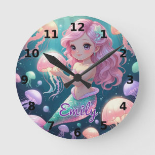 Horloge murale de sirène et méduse modifiable