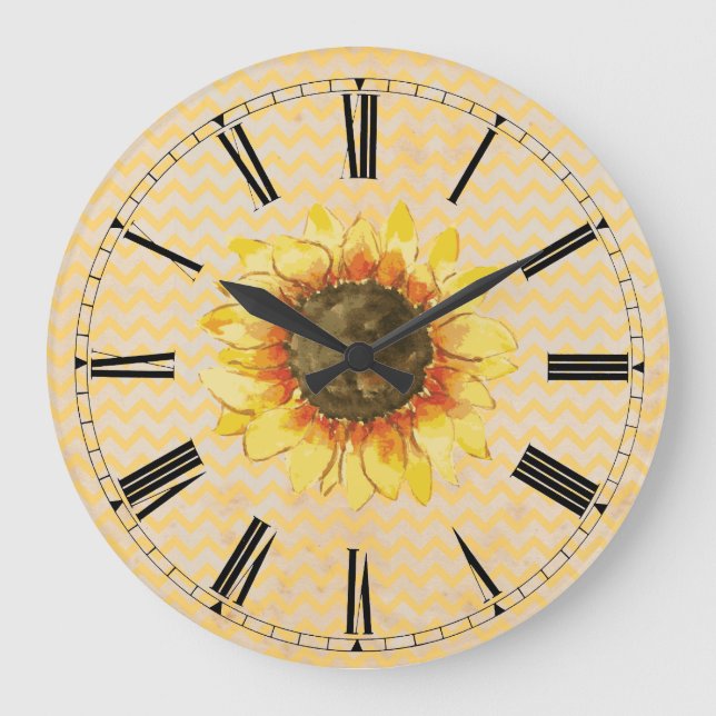 Horloge murale de Tournesol Foncé Chevron (Recto)