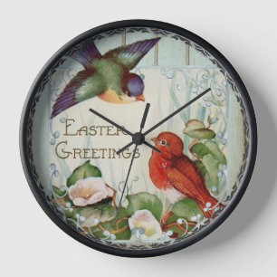 Horloge murale décorative de Pâques aux oiseaux ch