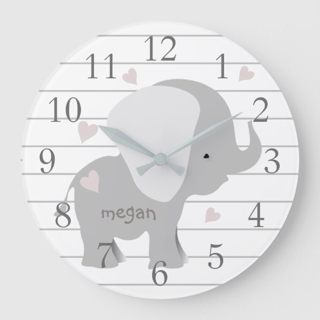 Horloge murale d'éléphant gris blanc personnalisé (Recto)