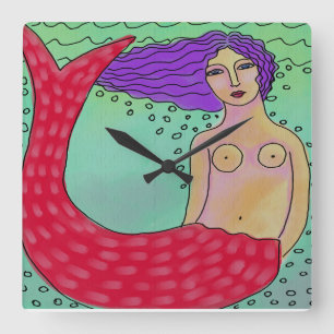 Horloge murale des Carrés de sirènes d'art Abstrai
