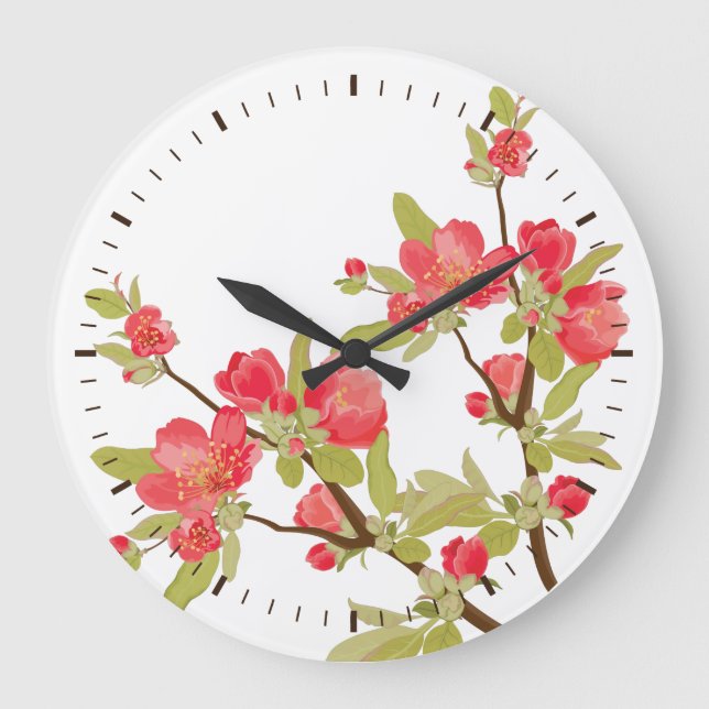 Horloge murale des fleurs d'arbre rose (Recto)