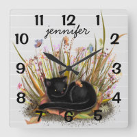 Horloge murale des papillons de chat noir personna