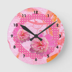 Horloge murale des pivoines roses