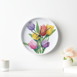 Horloge murale des tulipes colorées