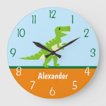 Horloge murale d'orange de vert bleu de dinosaure
