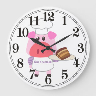 Horloge murale drôle de cochon cuisinier