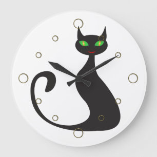 Horloge murale du chat noir moderne