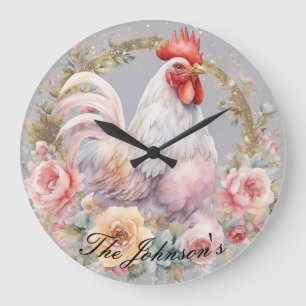 Horloge murale du coq de Parties scintillant or