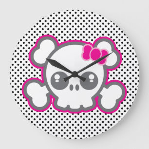 Horloge murale du crâne rose Kawaii