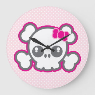 Horloge murale du crâne rose Kawaii