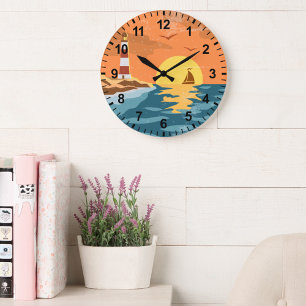 Horloge murale du phare de la plage retro