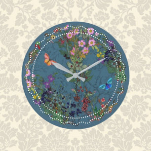 Horloge murale en acrylique bleu fleur sauvage vin