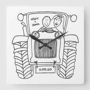 Horloge murale en acrylique de mariage de tracteur
