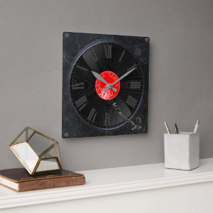 Horloge murale en acrylique en forme de disque vin