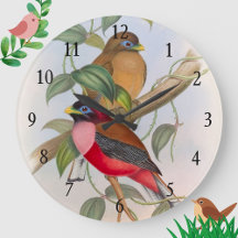 Horloge murale en acrylique oiseaux de l'amour vin