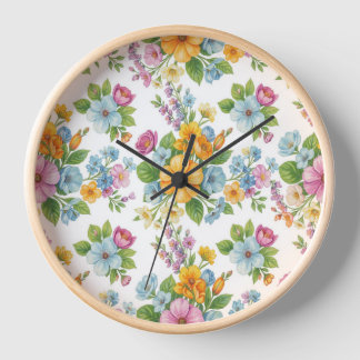 Horloge murale en bois à motif de fleurs sauvages 