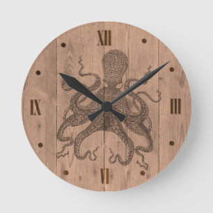 Horloge murale en bois de regard de poulpe