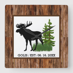 Horloge murale en bois rustique avec ornement en f
