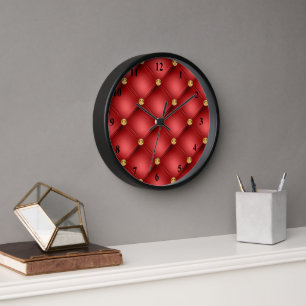 Horloge murale en cuir poli or rouge diamant