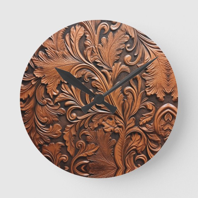 Horloge murale en cuir retro brun. (Recto)