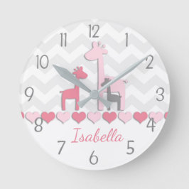 Horloge murale en girafe rose gris
