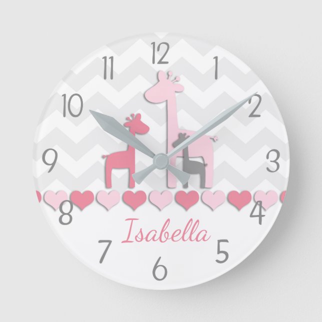 Horloge murale en girafe rose gris (Recto)