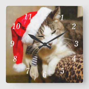 Horloge murale en peinture père Noël Kitty