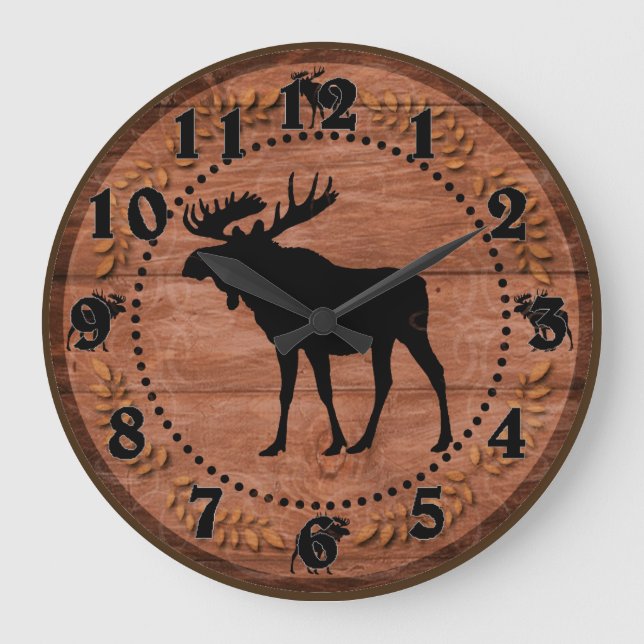 Horloge murale en rond d'orignal en bois rustique (Recto)