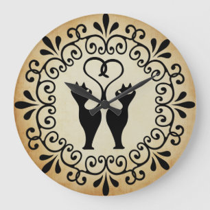 Horloge murale en silhouette de deux chats