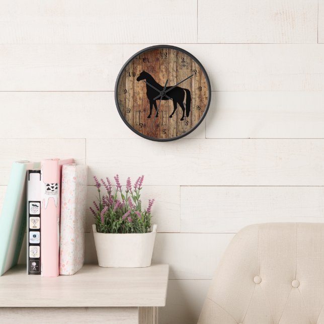 Horloge murale en silhouette du cheval à cheval Th (Salle de lecture)