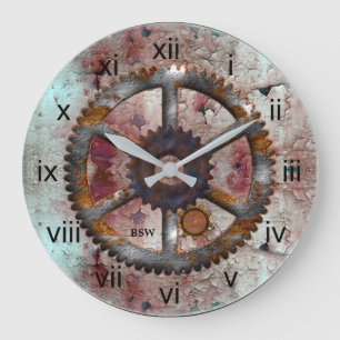 Horloge murale en Steampunk bleu et rouille