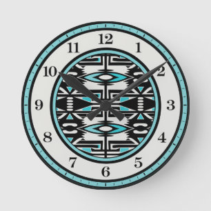 Horloge murale en tapisserie tribale turquoise