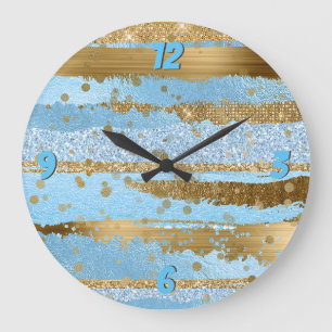 Horloge murale en verre bleu et or