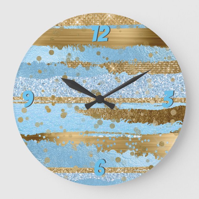 Horloge murale en verre bleu et or (Recto)