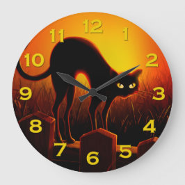 Horloge murale Evil Halloween Chat Noir Feu Eyes