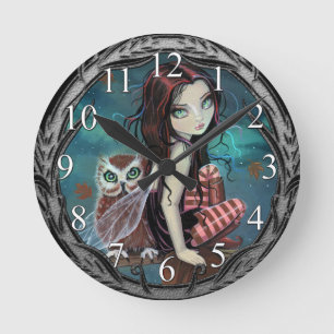 Horloge murale fantaisiste de la fée du hibou d'au