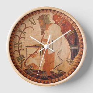 Horloge murale Father Time avec cadre en bois natu